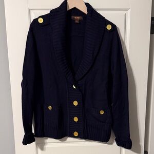 NEW Victor Alfaro Navy Cardigan Sweater Coat, Size Large